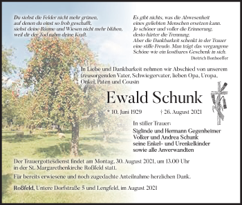 Anzeige von Ewald Schunk von MGO