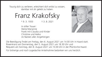 Anzeige von Franz Krakofsky von MGO