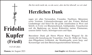 Anzeige von Fridolin Kupfer von MGO