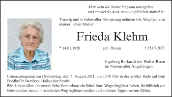 Anzeige von Frieda Klehm von MGO