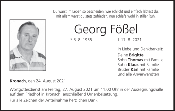 Anzeige von Georg Fößel von MGO