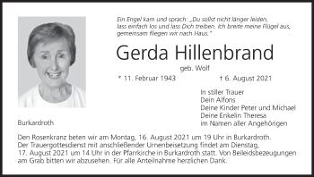 Anzeige von Gerda Hillenbrand von MGO