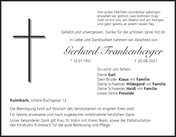 Anzeige von Gerhard Frankenberger von MGO
