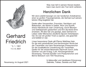Anzeige von Gerhard Friedrich von MGO