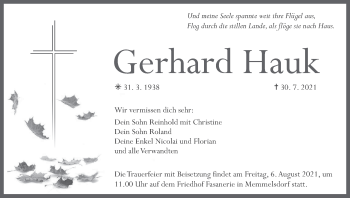 Anzeige von Gerhard Hauk von MGO
