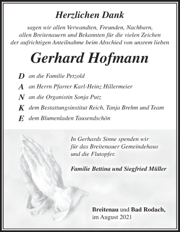 Anzeige von Gerhard Hofmann von MGO