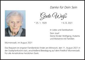 Anzeige von Grete Weiß von MGO