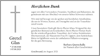 Anzeige von Gretel Glas von MGO