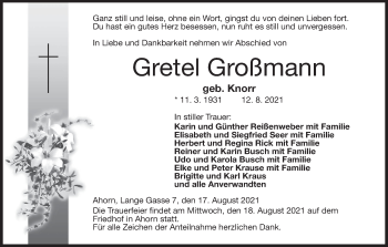 Anzeige von Gretel Großmann von MGO