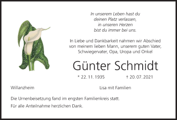 Anzeige von Günter Schmidt von MGO