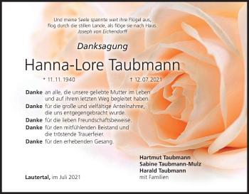 Anzeige von Hanna-Lore Taubmann von MGO