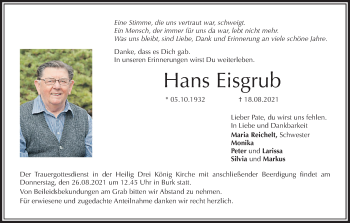 Anzeige von Hans Eisgrub von MGO