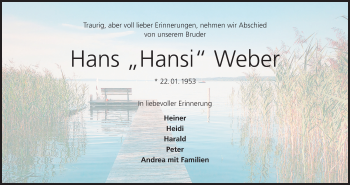 Anzeige von Hans Weber von MGO