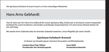 Anzeige von Hans Arno Gebhardt von MGO