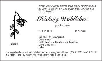 Anzeige von Hedwig Wohlleber von MGO