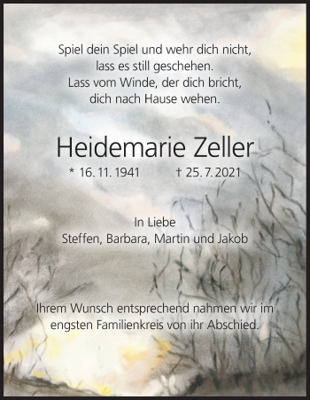 Anzeige von Heidemarie Zeller von MGO