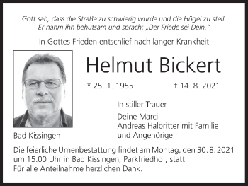 Anzeige von Helmut Bickert von MGO