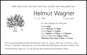 Anzeige von Helmut Wagner von MGO