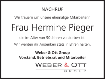 Anzeige von Hermine Pieger von MGO