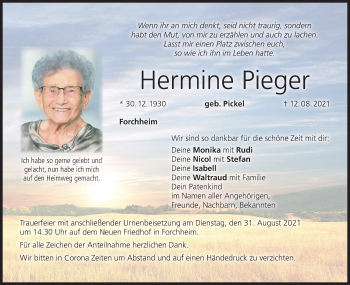 Anzeige von Hermine Pieger von MGO