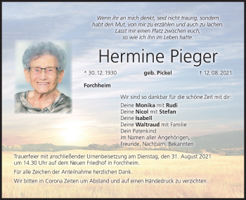 Anzeige von Hermine Pieger von MGO