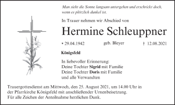 Anzeige von Hermine Schleuppner von MGO