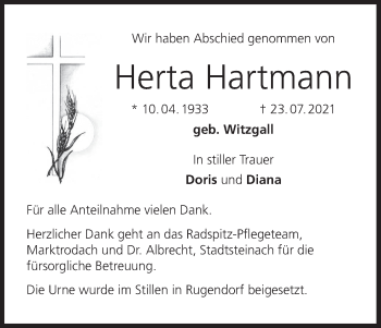 Anzeige von Herta Hartmann von MGO