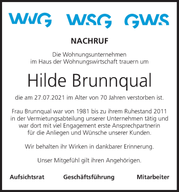 Anzeige von Hilde Brunnqual von MGO