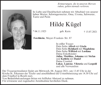Anzeige von Hilde Kügel von MGO