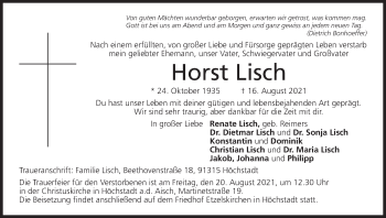 Anzeige von Horst Lisch von MGO