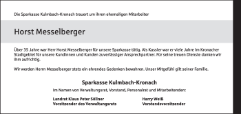 Anzeige von Horst Messelberger von MGO