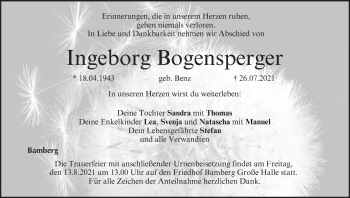 Anzeige von Ingeborg Bogensperger von MGO