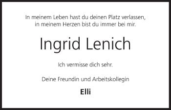 Anzeige von Ingrid Lenich von MGO