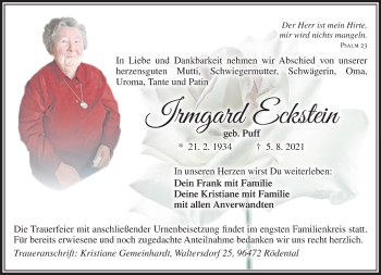 Anzeige von Irmgard Eckstein von MGO