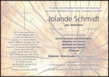 Anzeige von Jolande Schmidt von MGO