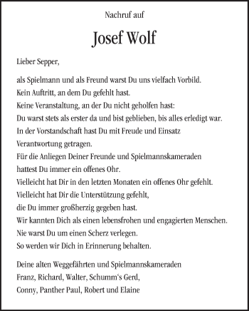 Anzeige von Josef Wolf von MGO