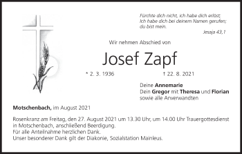 Anzeige von Josef Zapf von MGO