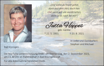 Anzeige von Jutta Heppes von MGO