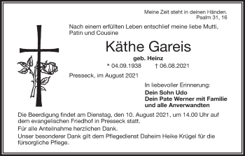 Anzeige von Käthe Gareis von MGO