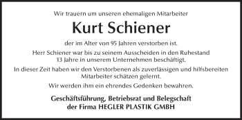 Anzeige von Kurt Schiener von MGO