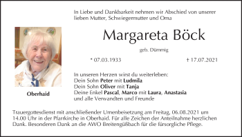 Anzeige von Margareta Böck von MGO