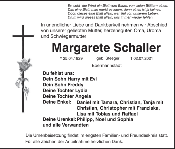 Anzeige von Margarete Schaller von MGO