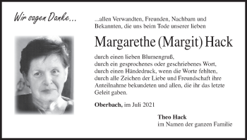 Anzeige von Margarethe Hack von MGO