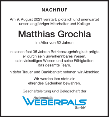 Anzeige von Matthias Grochla von MGO