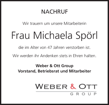 Anzeige von Michaela Spörl von MGO