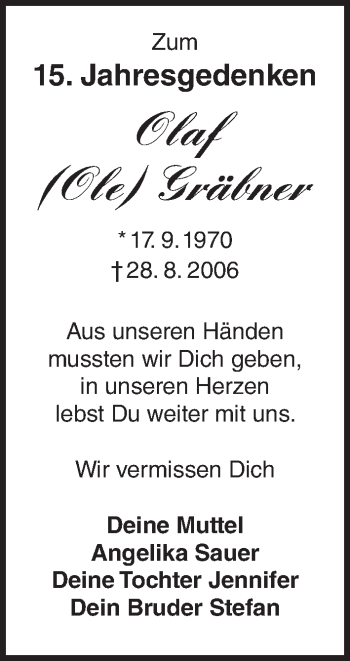 Anzeige von Olaf Gräbner von MGO