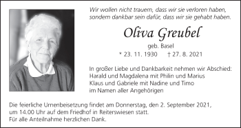 Anzeige von Oliva Greubel von MGO