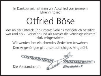 Anzeige von Otfried Böse von MGO