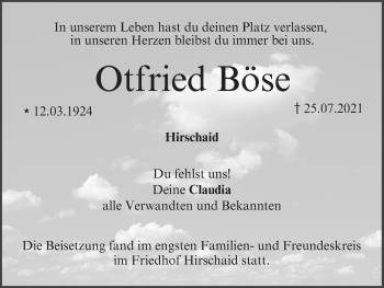 Anzeige von Otfried Böse von MGO