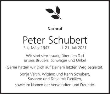 Anzeige von Peter Schubert von MGO